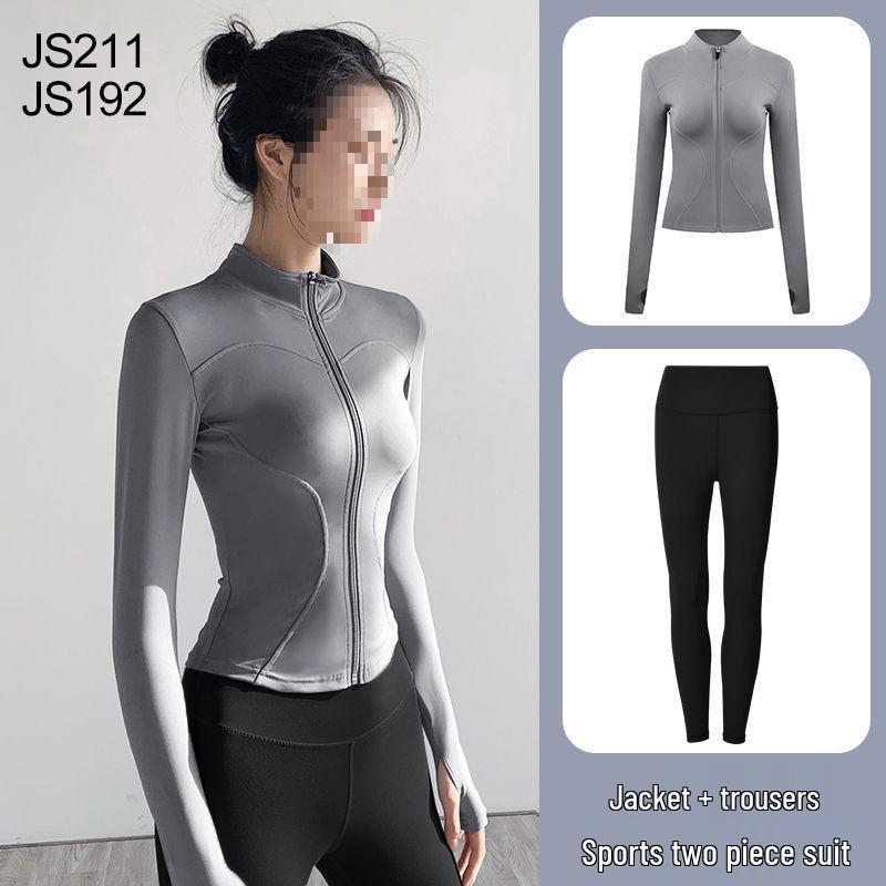 Women's Quick-Dry Yoga Suit: Stand Collar Jacket & Long Sleeve Top for Running & Pilates