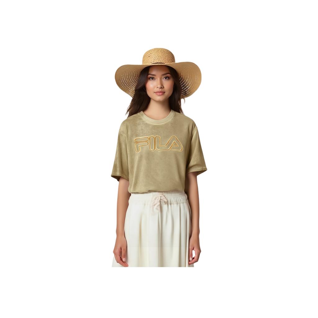 Fila Fusion Street Sport Loose Fit Round Neck Letter Logo Embroidered Short Sleeve T-Shirt Unisex Tops Cloud-Khaki T11U231101FLK