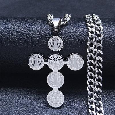St. Benedict's Cross Necklace, Stainless Steel Religious Jesus Necklace, Catholic Jewelry