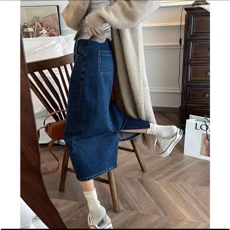 

New maternity denim skirt fashionable split hip skirt versatile maternal slim and thin 2XL синий