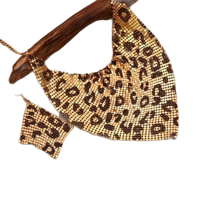 Fashion Leopard Print Jewelry Set, 3pcs, Sexy Bib Necklace & Dangle Earrings, Vintage Elegant Design, Versatile Stylish Accessory