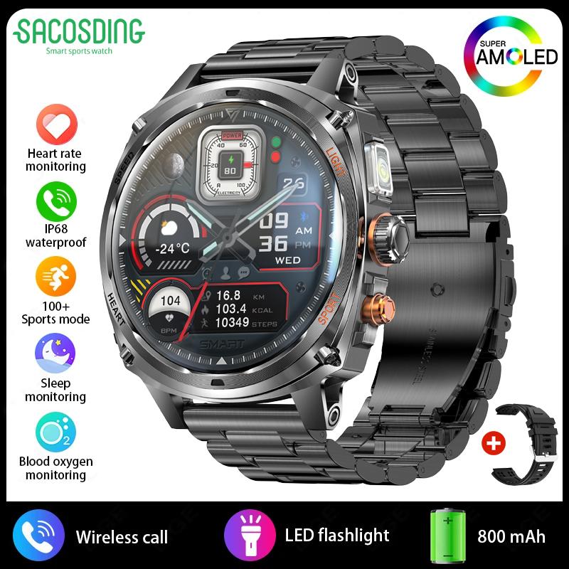 

SACOSDING Новые мужские смарт-часы для Android iOS, Bluetooth-звонки, большая батарея 800 мАч, пульсометр, измерение кислорода в крови, 1,75 , уличные смарт-часы для мужчин