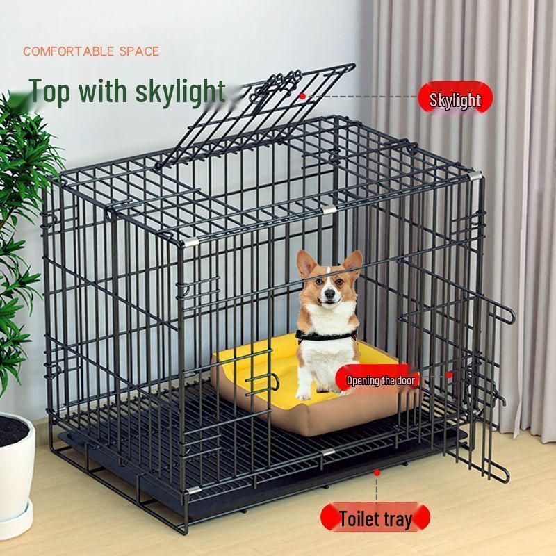 Indoor Folding Dog Cage with Toilet for Medium and Small Breeds: Suitable for Teddy, Bichon, Corgi, Shiba Inu.