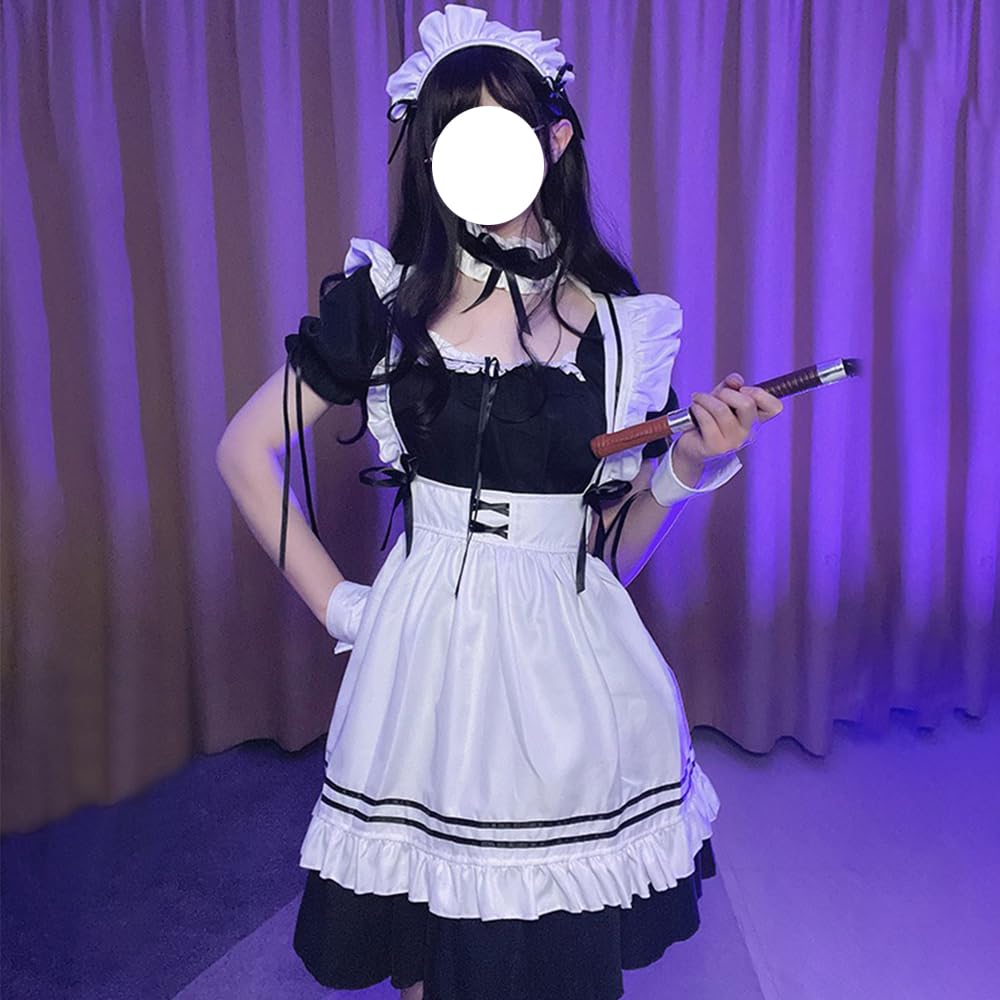 GEAHOL Maid Cafe Maid Classic Short Unisex for Men and Perfect for and Adults Costume, Cosplay, Apron, Length, 10-Piece Set, Women, Cosplay, Events,