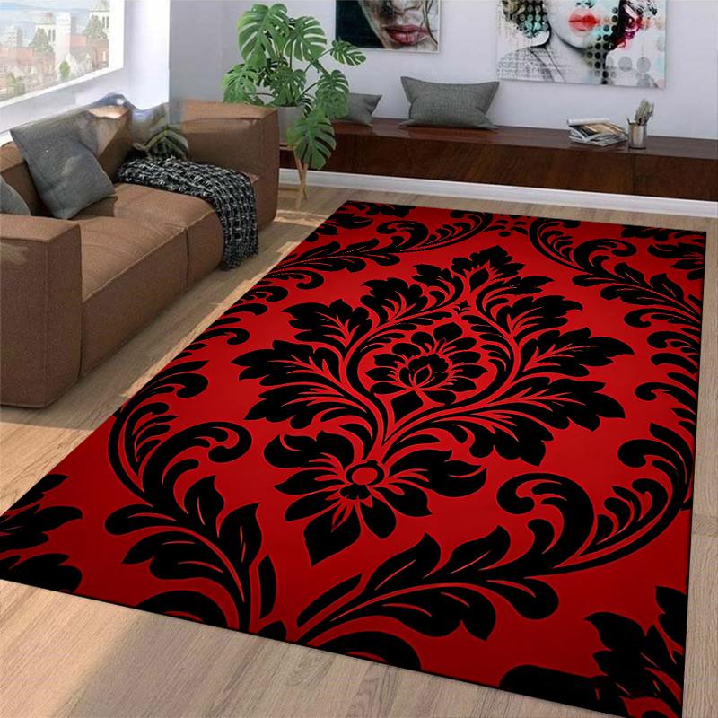 Luxury Red Carpet with Black Floral Damask Pattern for Home Decor Suitable for Use As an Anti-slip for Living Room Bedroom Sofas