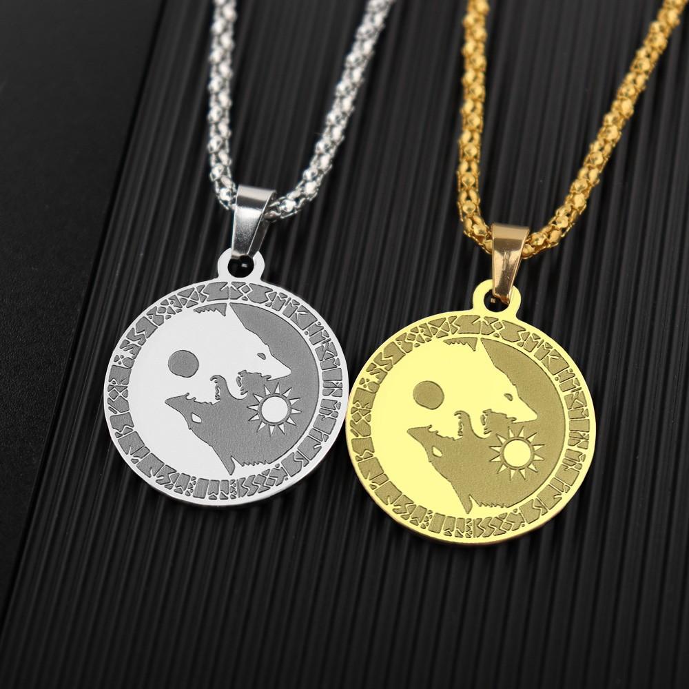 Punk Viking Yin Yang Wolf Pendant Necklace Men Retro Animal Necklace Gift