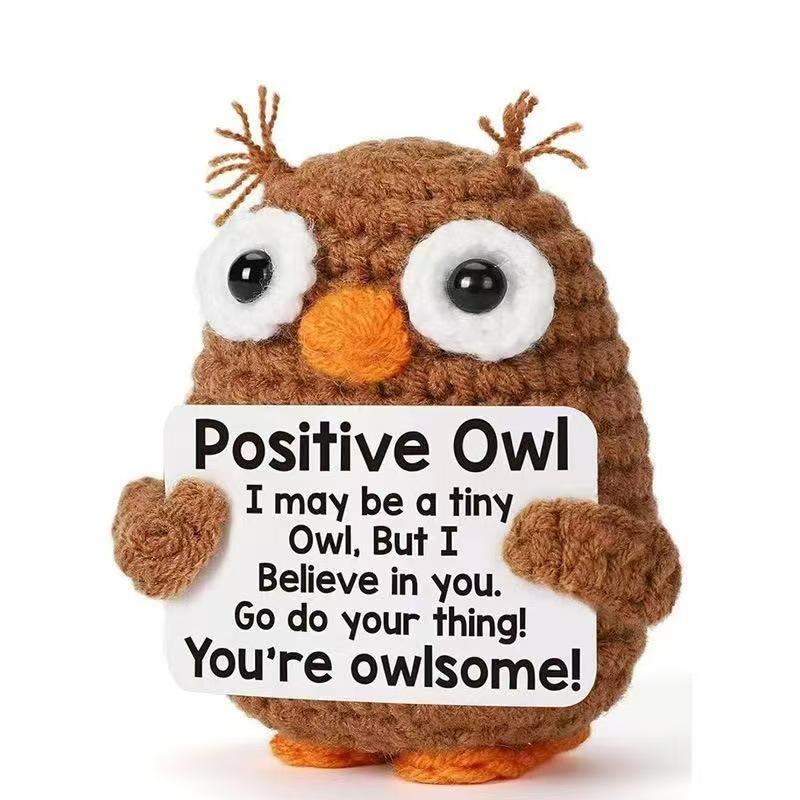 Funny Crochet Positive Inspirational Emotional Support Cat Doll Home Room Decoration Handmade Knitted Cat Desktop Ornament Gift