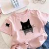 Boys Girls Casual Short Sleeve Tee Kids Cute Black Cat Reflection Graphic Print T Shirt Cartoon Animal Children Summer Daily Top