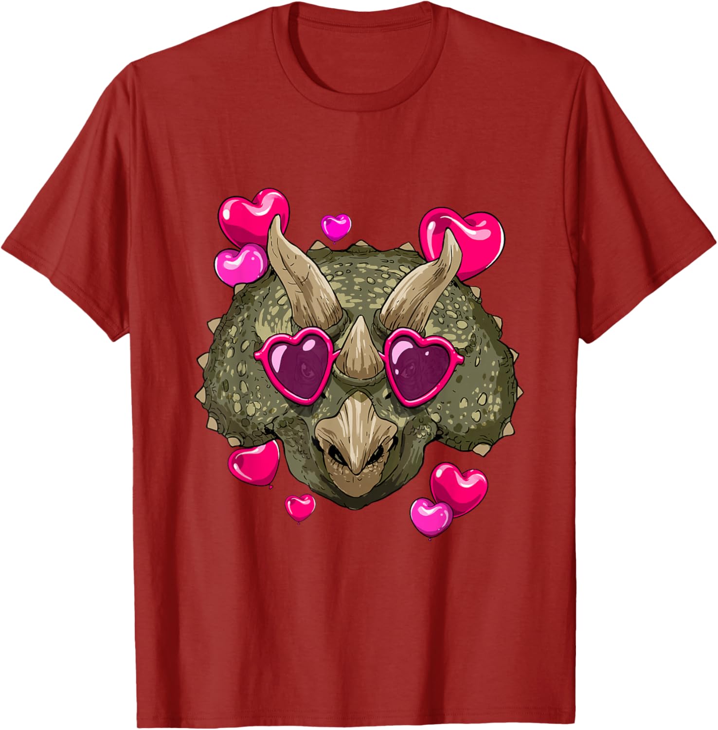 Triceratops Wearing Heart Sunglasses Valentine Day Funny Dinosaur Graphic Tee S