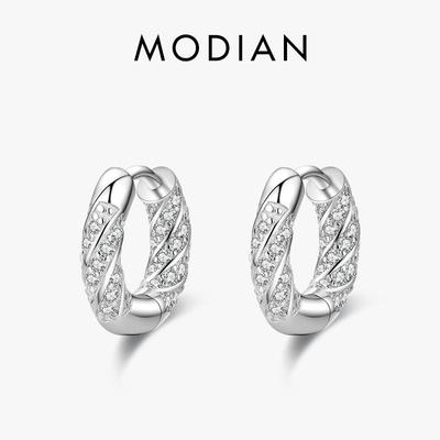 Modian 925 כסף סטרלינג קלאסי פשוט עיגול יוקרה זירקוניה עגילי חישוק לנשים אביזרי תכשיטי חתונה