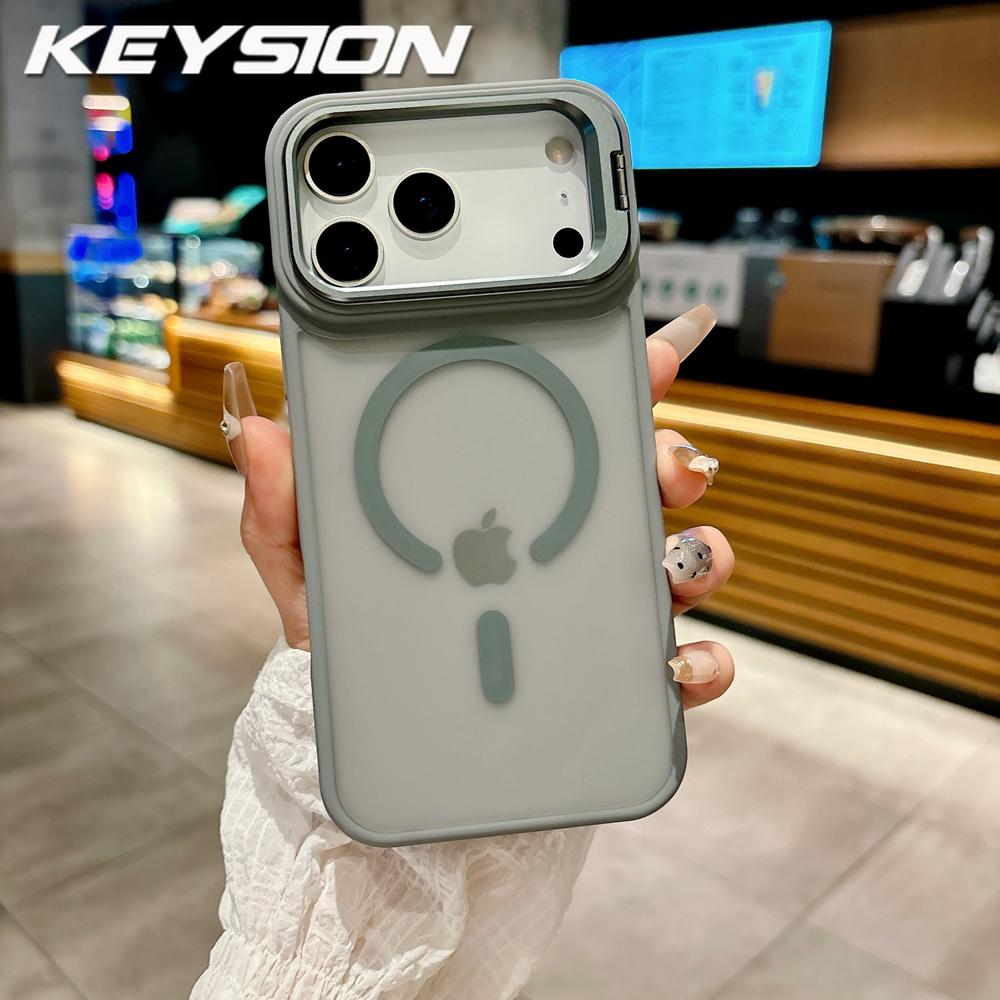 KEYSION Metall-Objektivständer Handyhülle für MagSafe für iPhone 17 Pro Max 17 Air Magnetisch Transparent Matt PC+TPU Stoßfeste Hülle