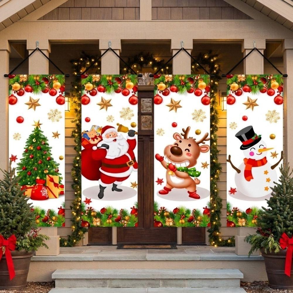 4pcs 2D Flat Christmas Flag Banners Snowman Xmas Decoration Indoor Decoration