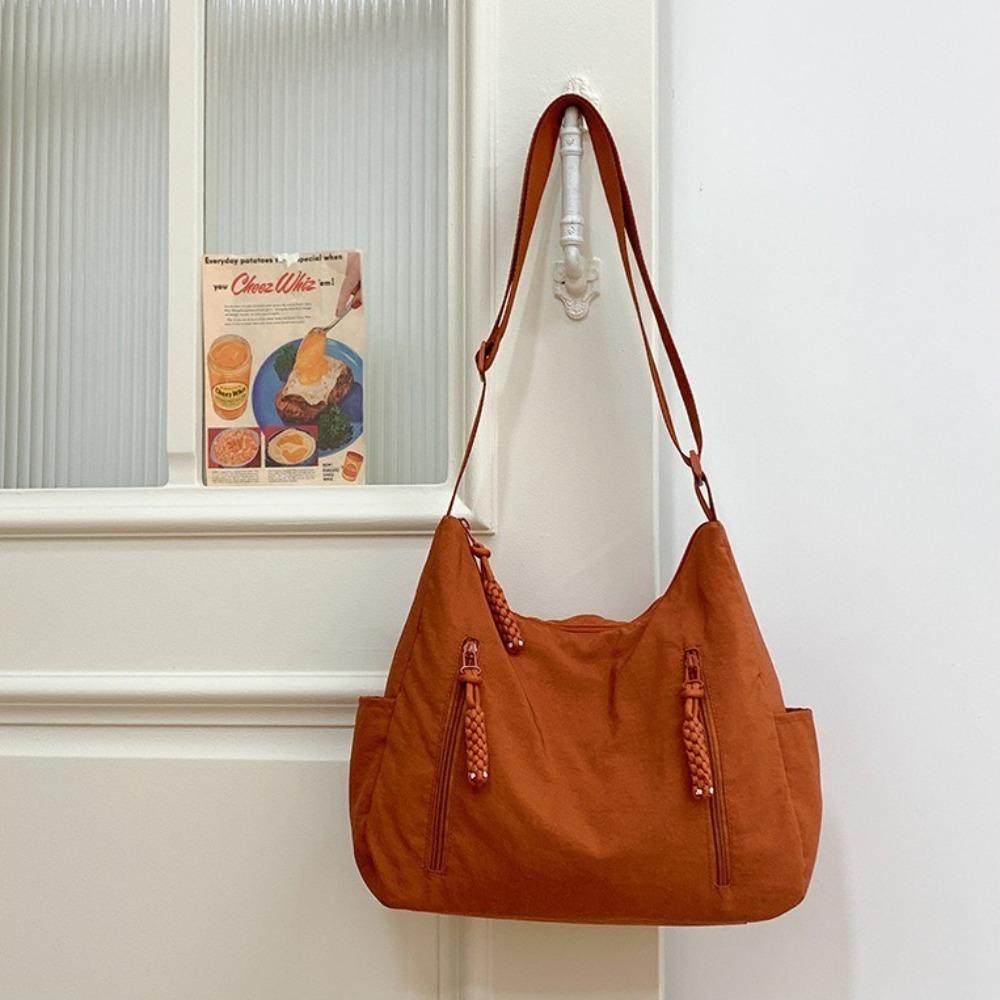 Multi-Pocket Oxford Cloth Crossbody Bag Solid Color Woman Crescent Bag Single Shoulder Bag School