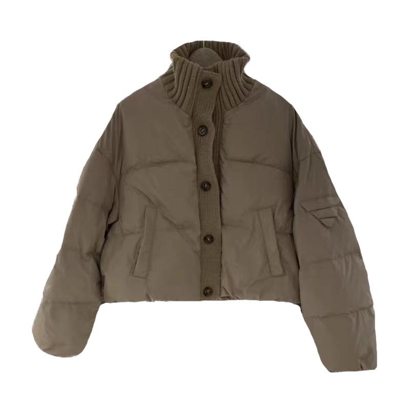 Wool splicing turtleneck down jacket women's short winter new fashion design thickened fashion warm jacket