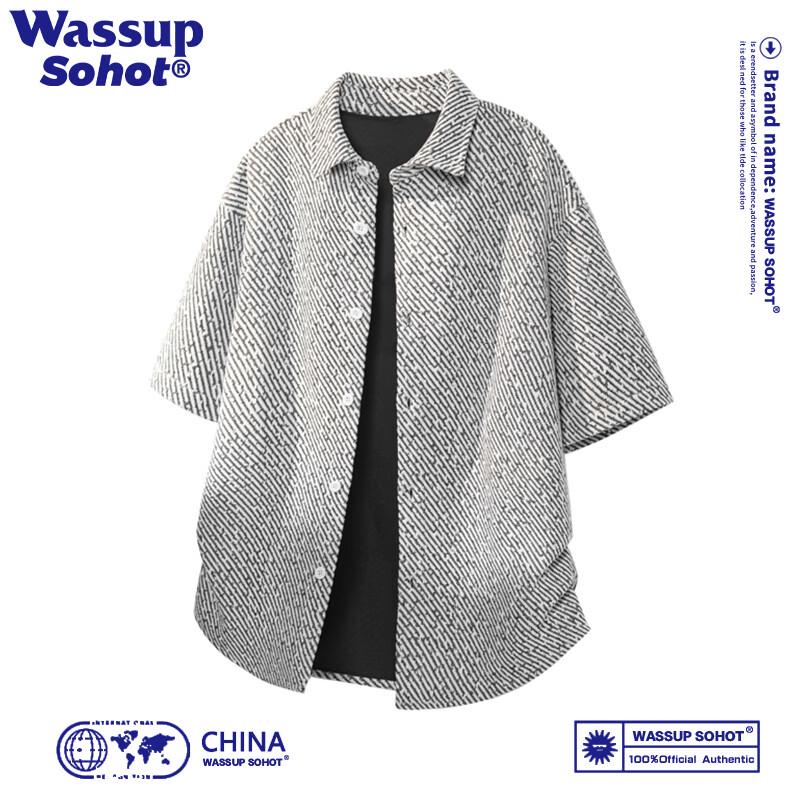 

Wassup Sohot Men s American Retro Textured Short Sleeve Shirt M