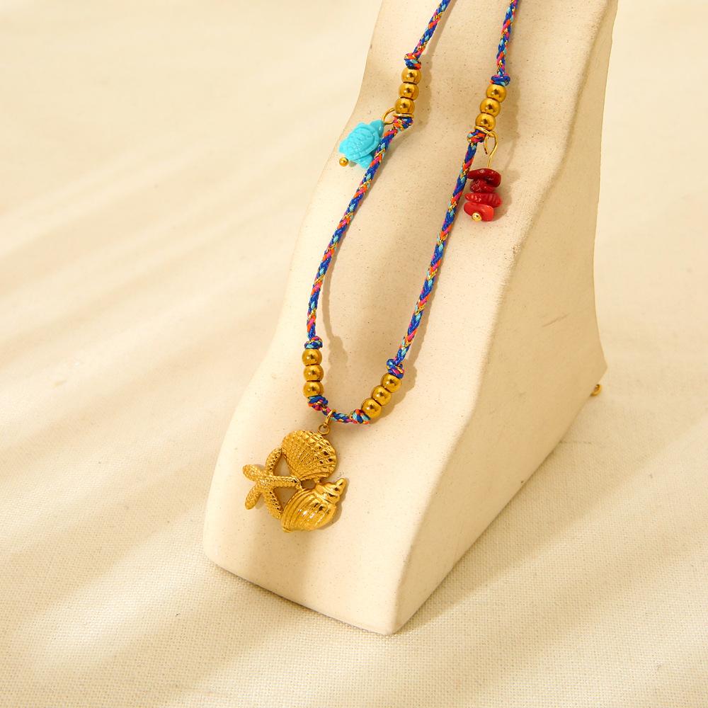 Popular beach vacation wind conch starfish pendant handwoven rope necklace female niche beaded collarbone chain