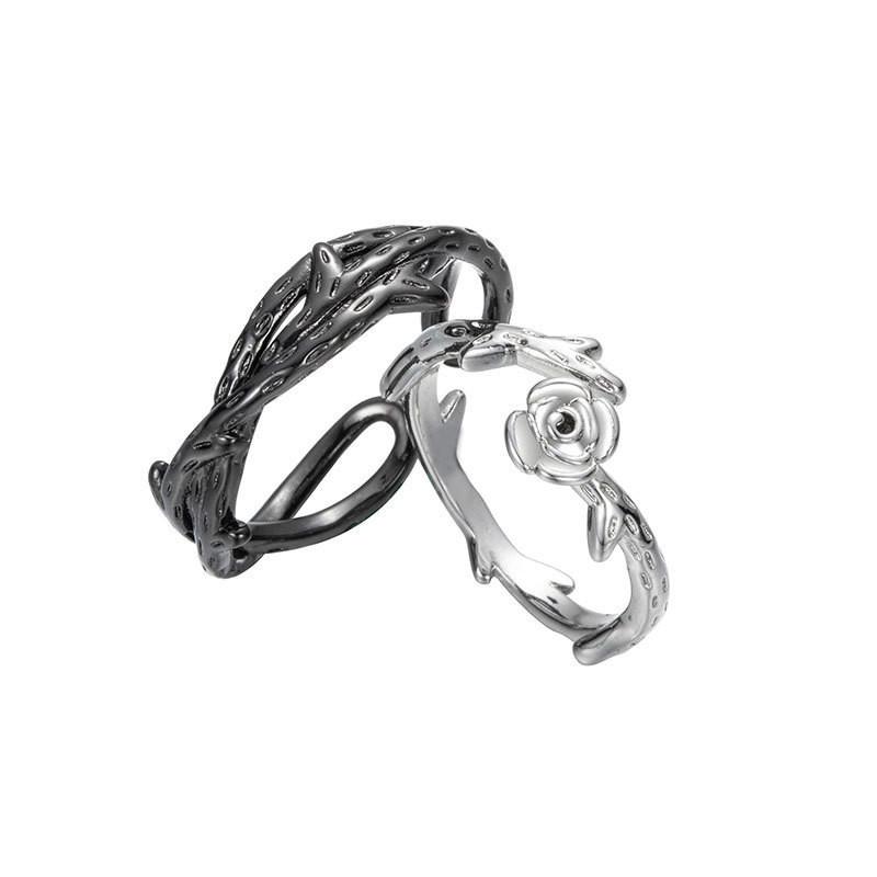 Exquisite Korean Ddp S925 Silver Thorn And Rose Couple Ring With Elegant Design