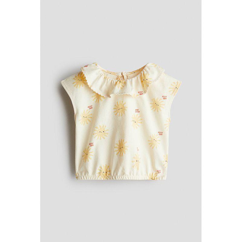 

HM Children s Clothing Girl T-shirt 2025 Autumn New Arrival Print Lace Collar Short Sleeve Loose-Fitting Western Style Top 1289468