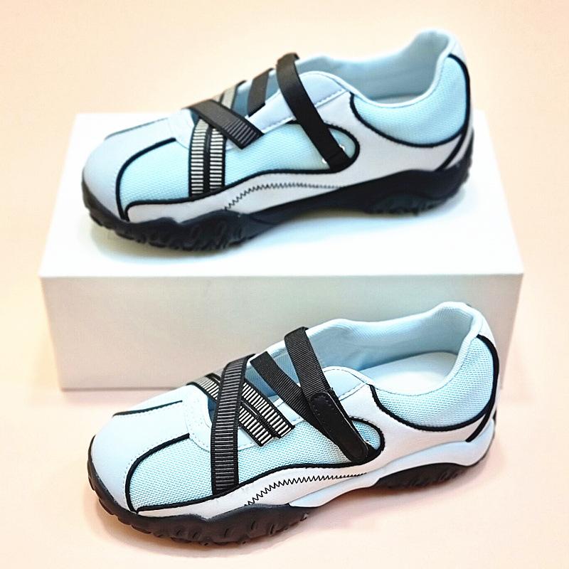 

Летние полые дышащие балетки женские кожаные универсальные на плоской подошве спортивно-повседневные туфли на мягкой подошве сетчатые белые туфли 39 синий