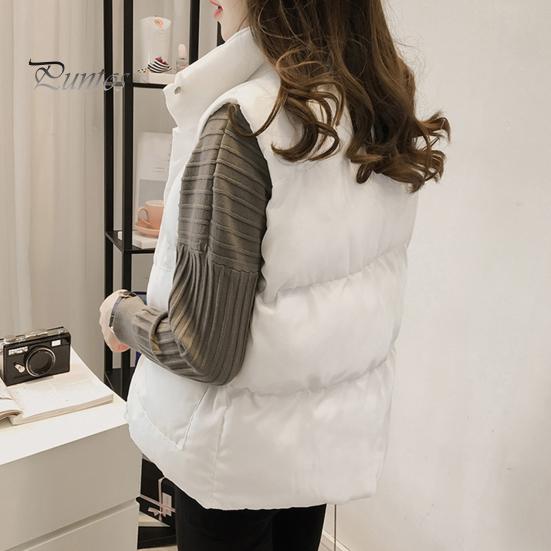 Winter Cotton Vest Women Single-breasted Stand Collar Padded Thicken Solid Color Waistcoat Keep Warm Neck Protection Sleeveless for Outdoor