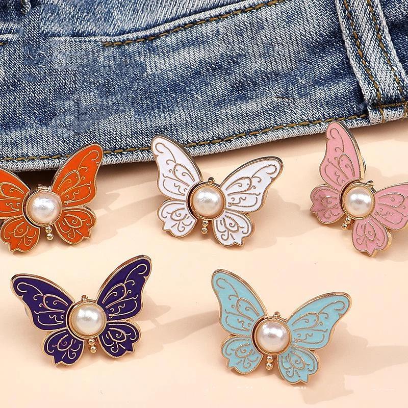 Butterfly Jeans Button Adjustable Clips Waist Tightener Buckle Adjuster For Pants Skirt Retractable Button Pin
