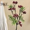 Realistic Berry Branch Decor Artificial Faux Blueberry Spray with Leaves Fake Fruit Centerpiece Stem Vase Filler for Home Office Wedding Party Kitchen