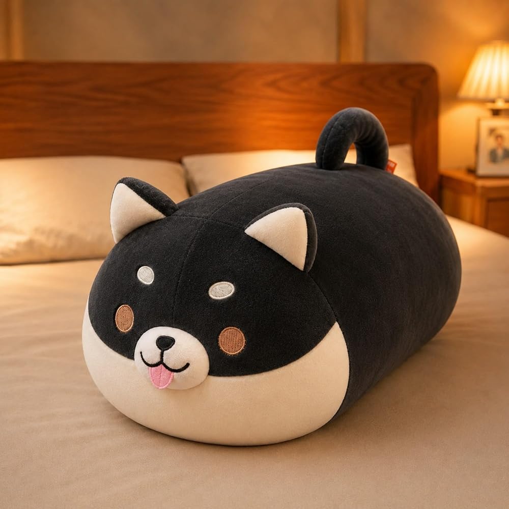 JEMA Dog Hugging Pillow, Marshmallow Animal Cushion, Plush Toy, Soft and Fluffy, Cute, Black,