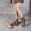 Johnature Handmade Sewing Genuine Leather Women's Boots Retro Warm Plush Flat Mid-calf Boots
