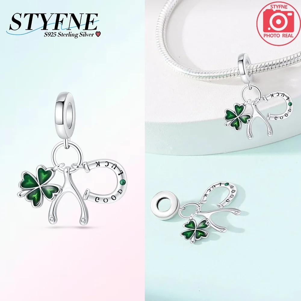 Copper U Shaped Lucky Four Leaf Clover Series Charms Beads Fit Original Bracelet Necklace Fine Diy Women Birthday Jewelry