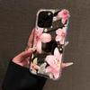 Lily Flower Pattern Mirror Soft Phone Case For iPhone 11 12 13 14 15 16 Pro Max XS X XR 7 8 Plus Make Up Mirror Shockproof Cover