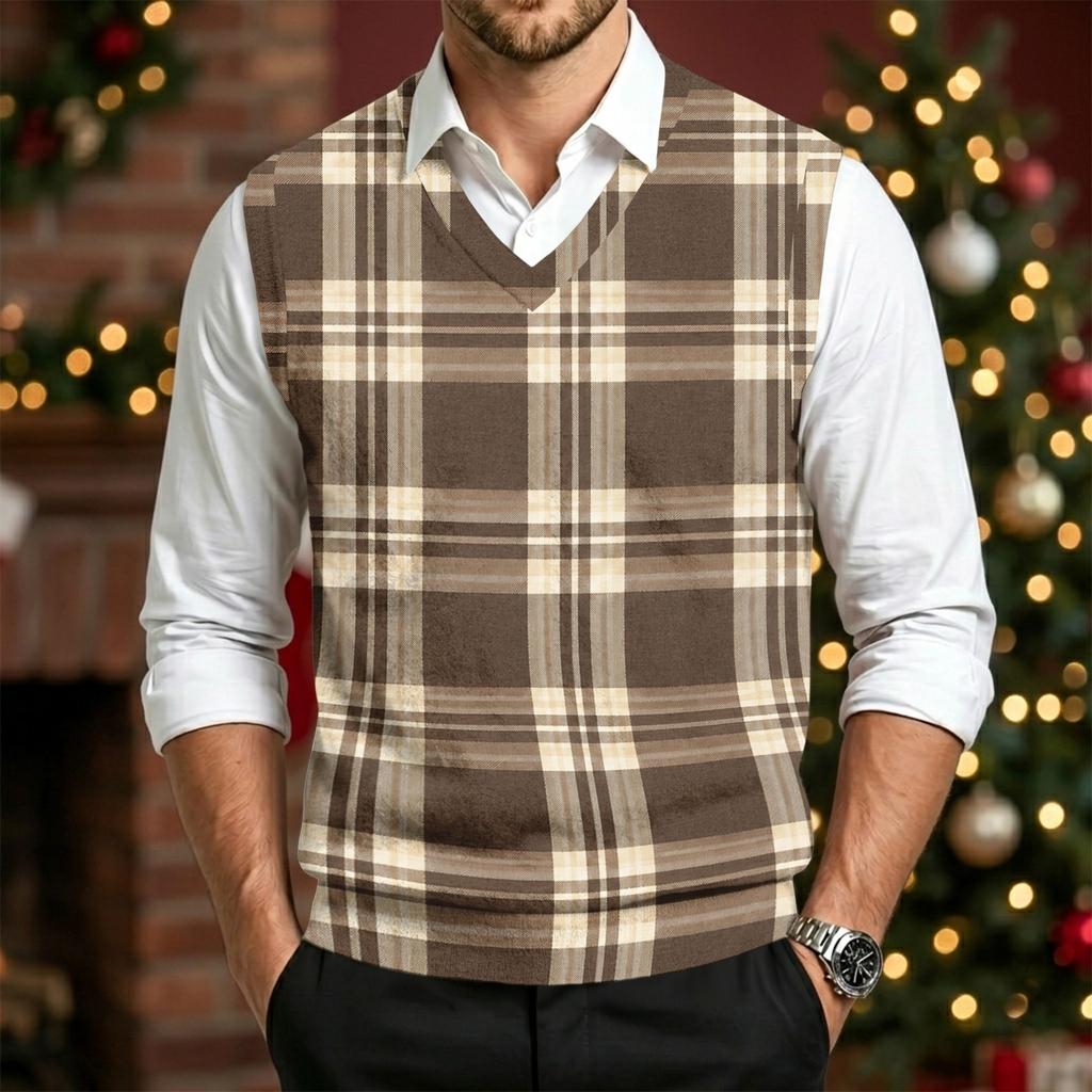 Men's Casual V-Neck Knit Vest, Wool Sleeveless Top for Commute and Daily Wear