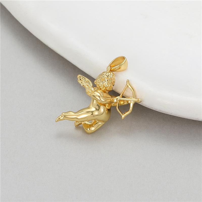 14K Vergoldete Engelsflügel Amor Anhänger Halskette - Handgefertigter Kupfer Charm Zubehör