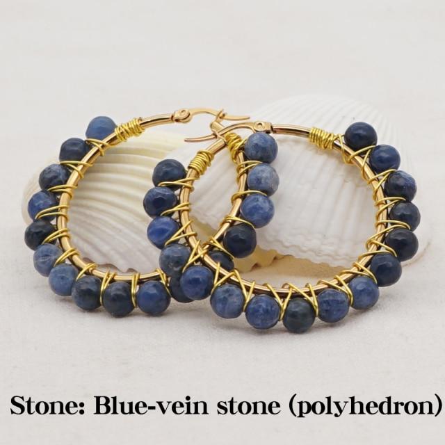 Crystal Earring For Women Boho Jewelry Trendy Natural Stone Pearl Jewellery Bohemian Ear Ring Gold Circle Hoop Earrings