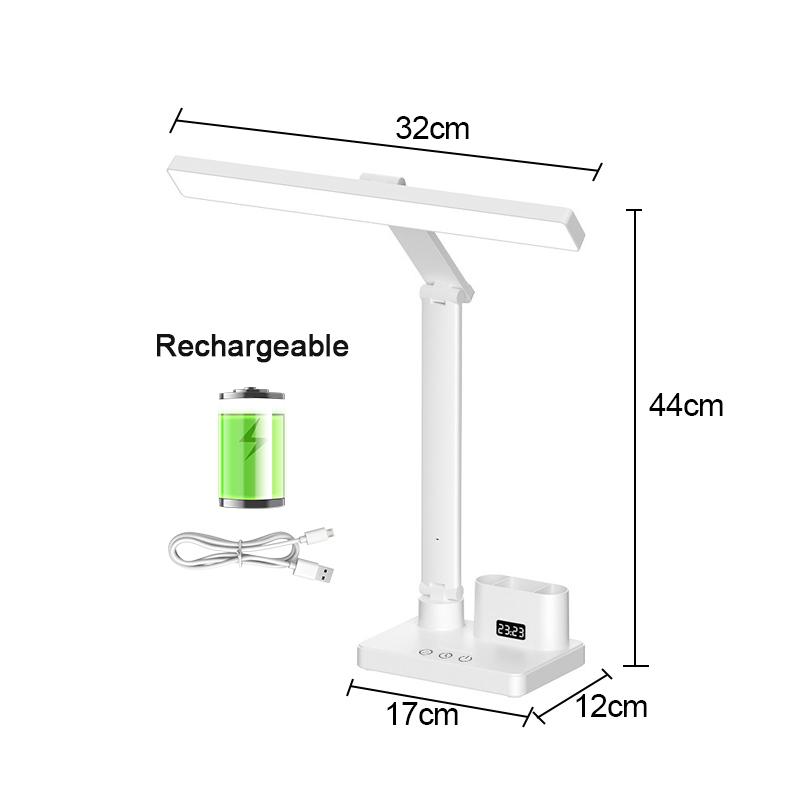 Lampa stołowa z zegarem LED USB z możliwością przyciemniania lampa biurkowa 2 głowice 180 obrót składana ochrona oczu lampka nocna do czytania