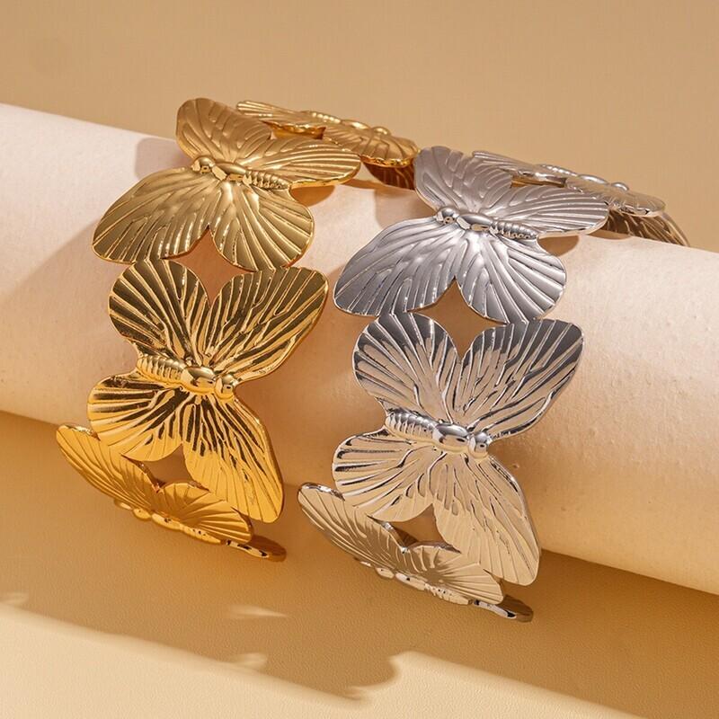 Statement Metal Flower Butterfly Bracelets New Personality Geometric Open Adjustable Bangles Cuff Bracelets Party Hand Jewelry