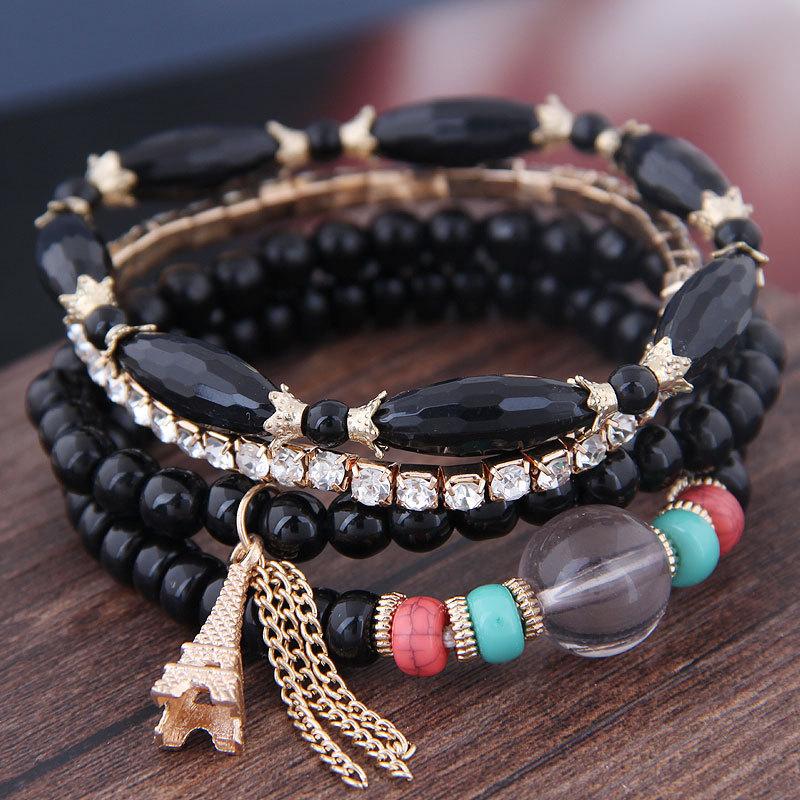 DIEZI Korean Ethnic Bohemian Crystal Beads Leaves Charm Bracelets For Women Girls Elastic Rope Wrap Bracelet Pulseira Feminina