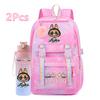 2Pcs/set Cute Printed Backpack with 750Ml Outdoor Sports Water Bottle Student Girl Boy Schoolbag Large Capacity Travel Bag Gift
