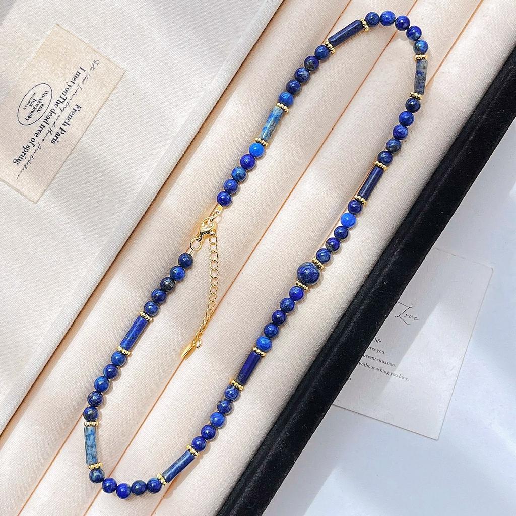 Wind High Quality Natural Lapis Lazuli Gypsophila Collarbone Chain Necklace Women