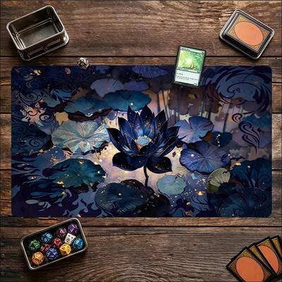Moonlight Lotus Pond Game Playmat Large Desk Mat Non Slip Rubber Table Mat For Card Game Office Laptop Gaming Desktop Decor