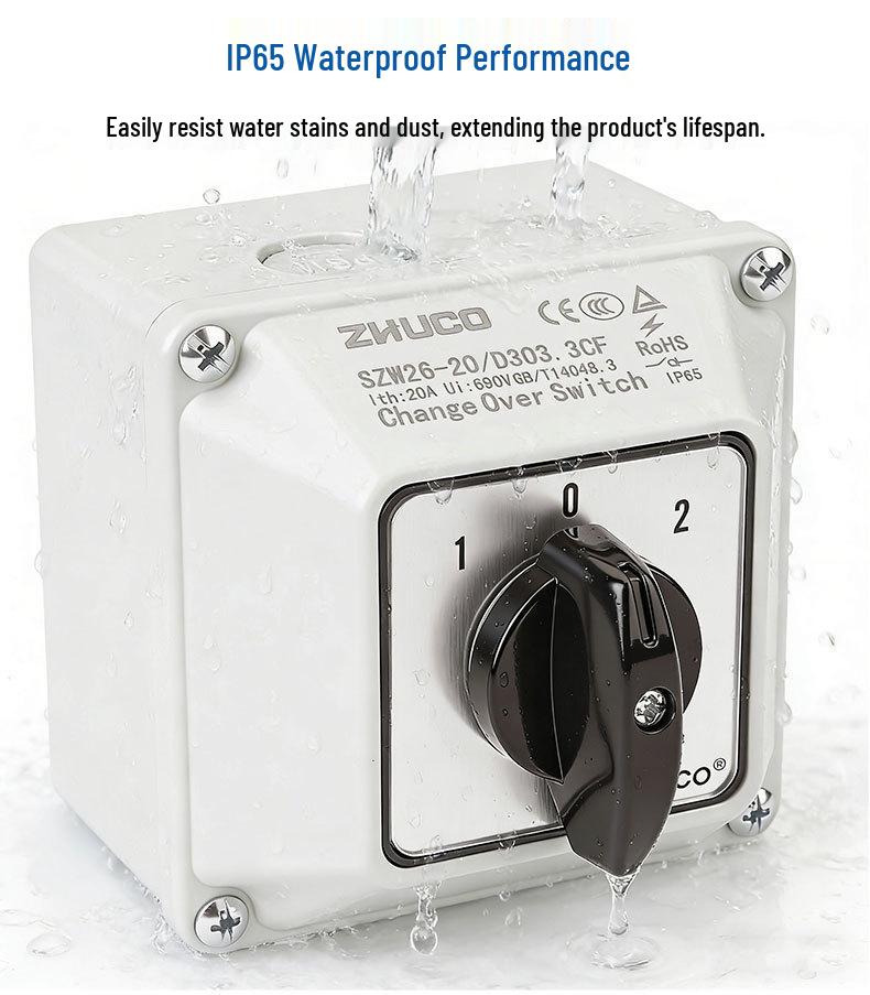 Zhuochao SZW26-20/D303.3CF 102 Three-Speed Universal Changeover Switch with Protective Box