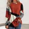Women Tops Round Neck Long Sleeve Contrast Color Geometric Print Loose Fit Tee Shirt Casual Pullover Tops