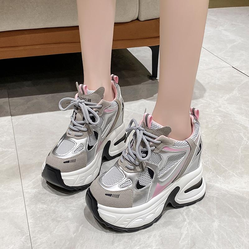 10.5CM Spring Breathable Mesh Sneakers Thick Bottom Sports Shoes Autumn Women Wedges Casual Chunky Shoes High Platform Sneakers