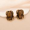 Maillard enamel color big flower stud earrings vintage copper plated medieval gold earrings tiger eye series texture earrings