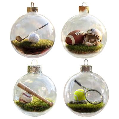 Mini 3D Acrylic Transparent Christmas Tree Decoration Pendant Baseball Football Golf Ball Tennis Hangable Christmas Ornament