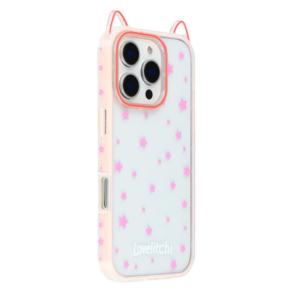 For iPhone 16 Pro Max Case Star Pattern Cat Ear Design TPU+Acrylic Clear Phone Back Cover