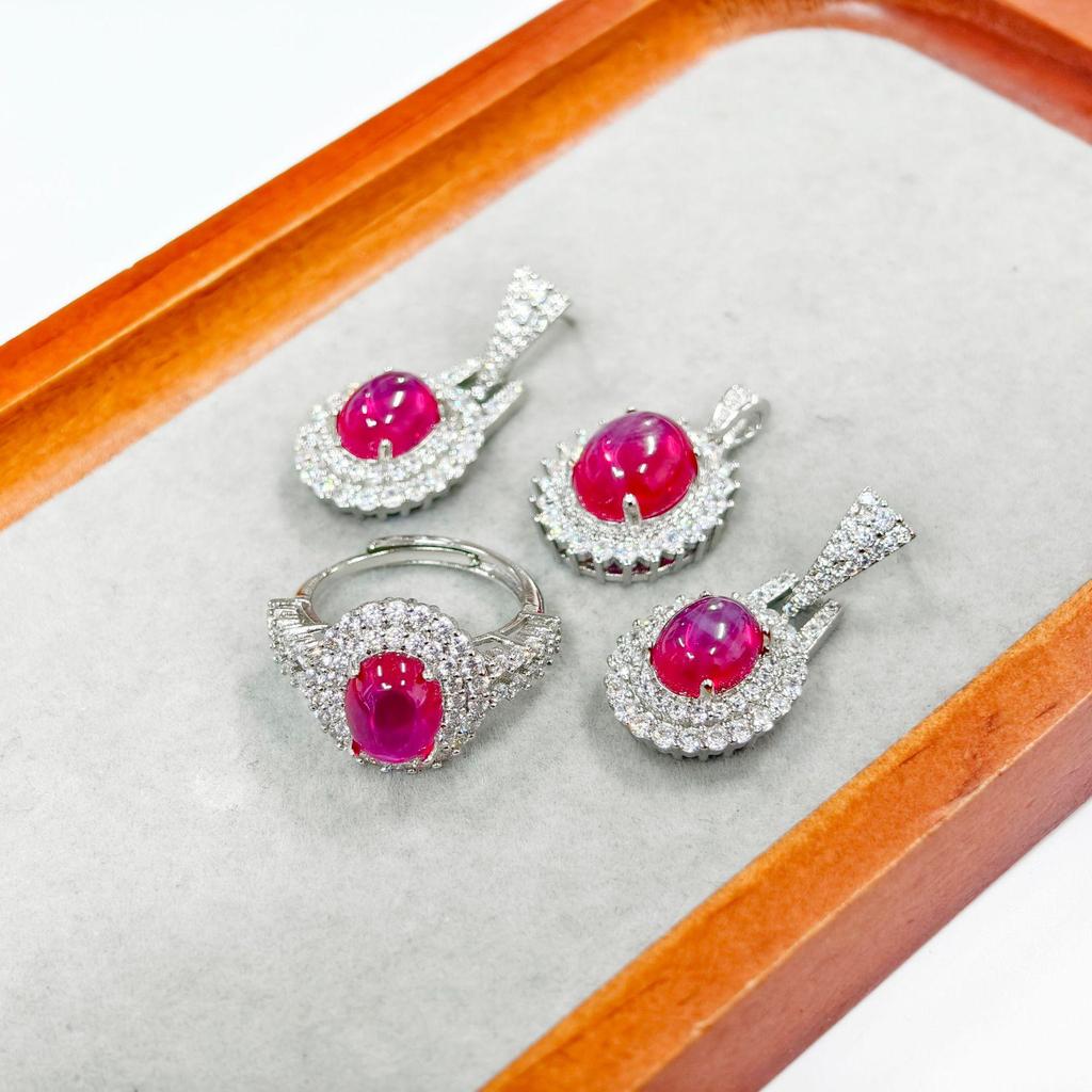 Conjunto de Joyería Gusien Lujo Luz de Estrella Roja: Anillo Ovalado y Pendientes Vintage