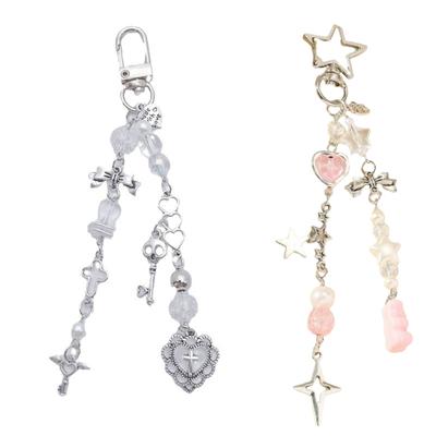 Porte-clés Pendentif Nœud Délicat Porte-clés Étoile Crucifix Élégant Cordon de Téléphone Coloré Accessoires de Sac Polyvalents