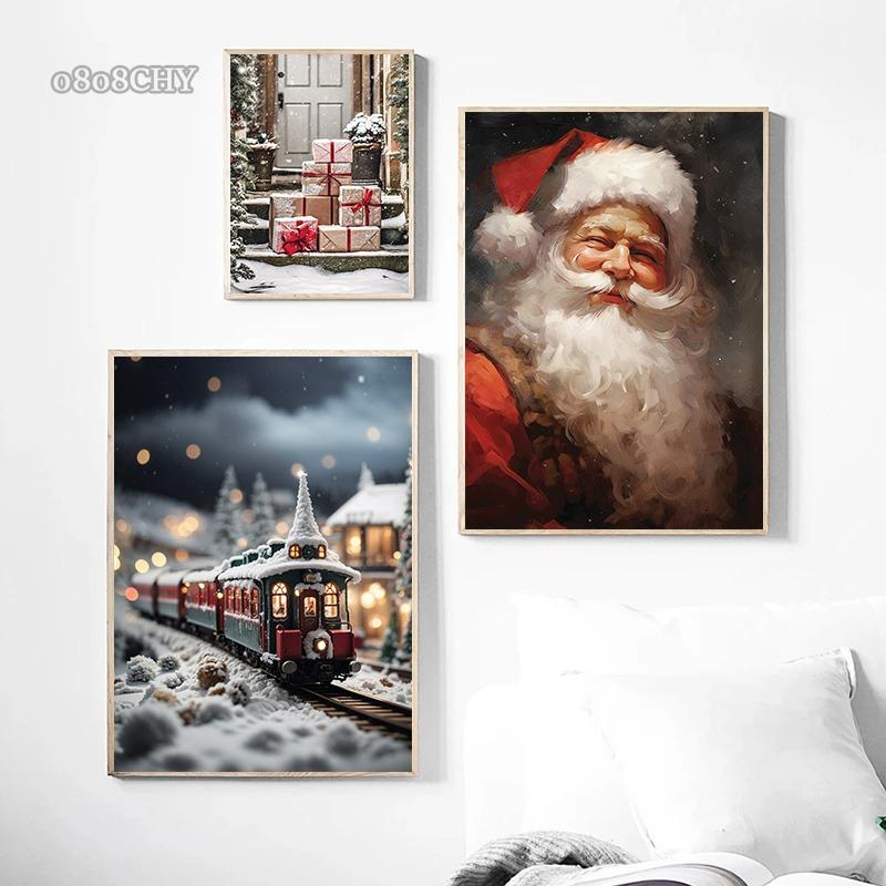 Christmas Collection Canvas Print Art Santa Christmas Tree Deer Poster Canvas Wall Art Picture Unique Home Decor Christmas Gifts