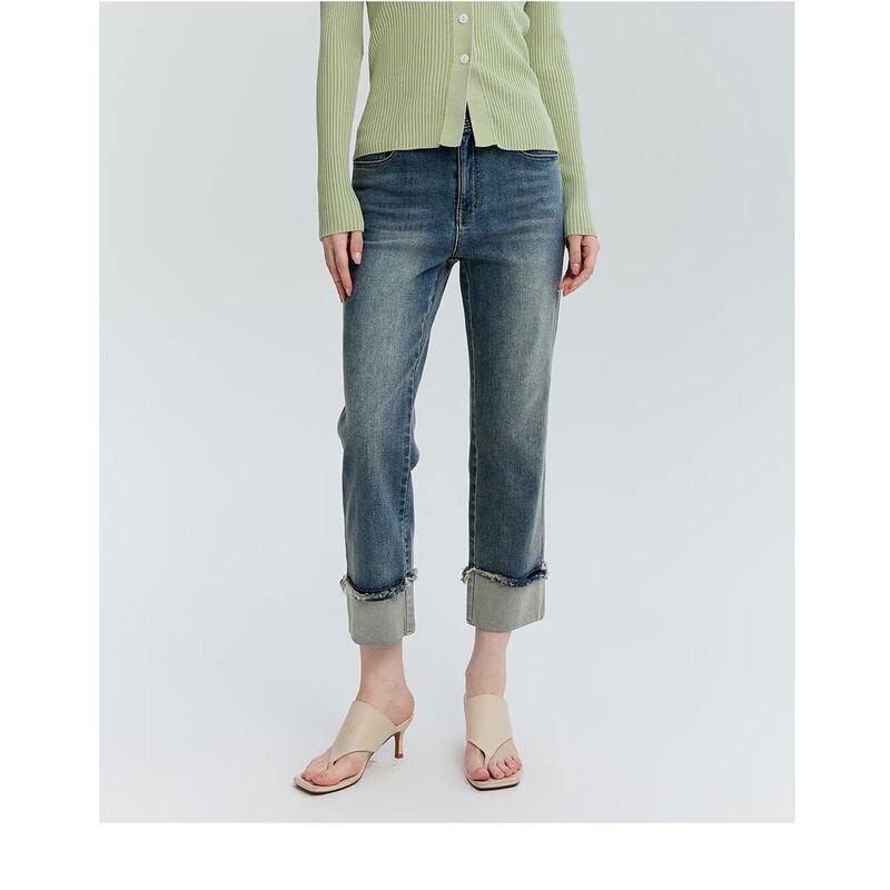 MONOVICH Women s Distressed Washed Denim Crop Pants L