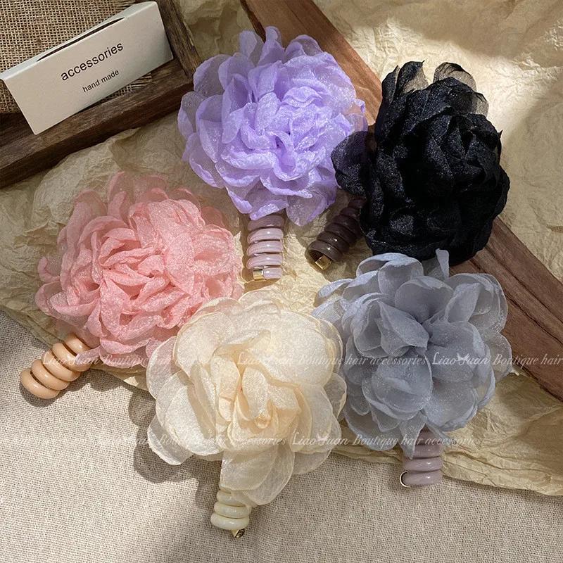 Süße Atmosphäre Haaraccessoires Damen Romantisches gerades Telefonlinien-Bubble-Zopf-Stoff einfarbige Blumen Haargummi